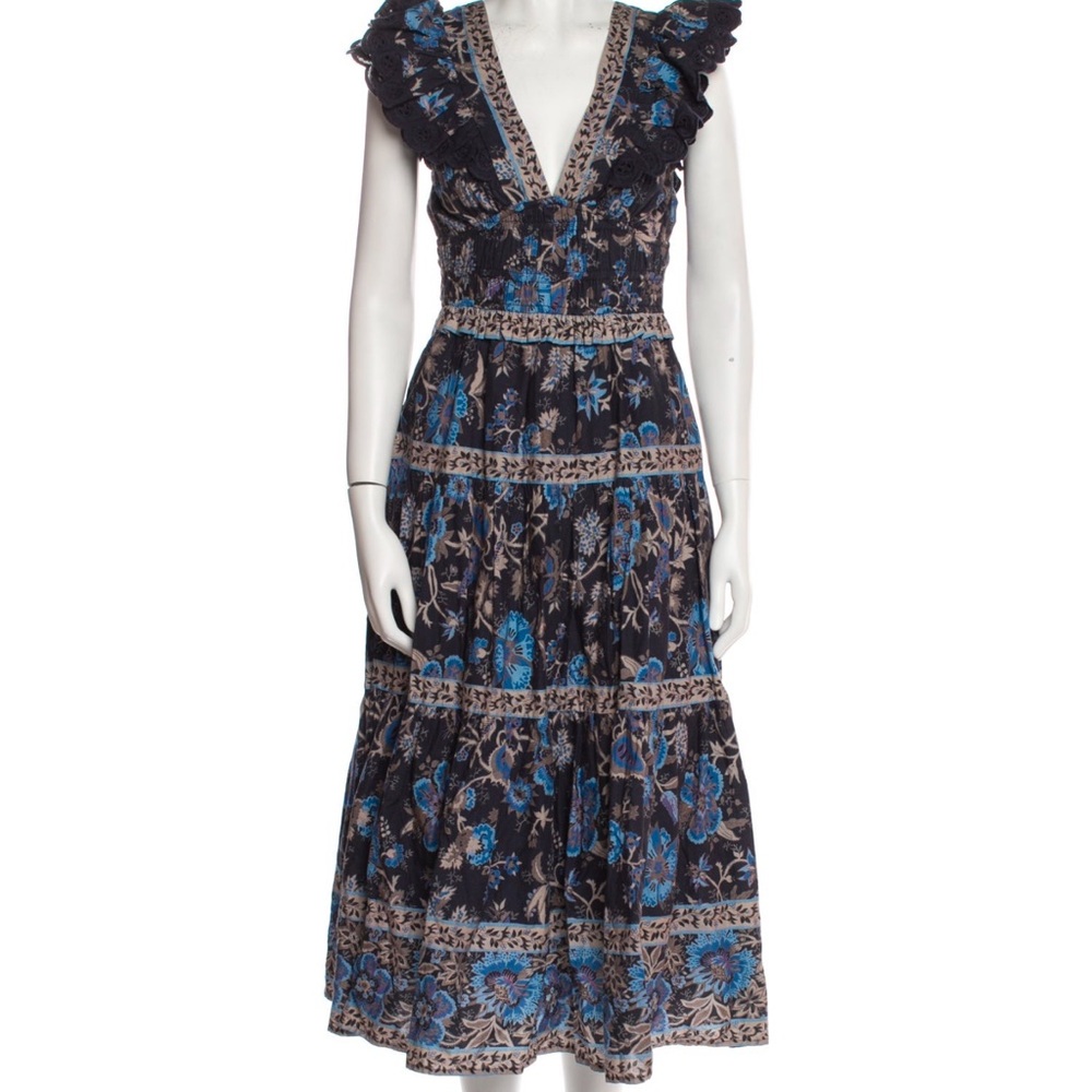 Sea New York - Floral V-Neck Dress with Ruffle Sleeves